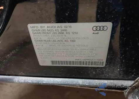 2016 Audi Q5 2.0T Premium from USA, damaged, VIN WA1L2AFP5GA111868